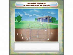 Магнитно-маркерная доска "Макеты убежищ и простейших укрытий" с комплектом фолий и тематических магнитов - fgospostavki.ru - Уссурийск