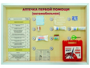 Стенд "Аптечка первой помощи (автомобильная)" (образцы под оргстеклом) - fgospostavki.ru - Уссурийск