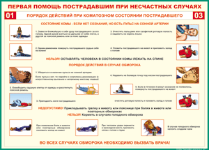 Таблица "Порядок действий при коматозном состоянии пострадавшего" (100х140 сантиметров, винил) - fgospostavki.ru - Уссурийск