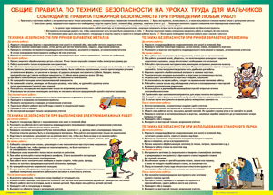 Таблица "Правила безопасности на уроках труда для мальчиков" (100х140 сантиметров, винил) - fgospostavki.ru - Уссурийск