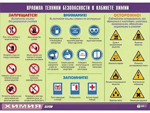 Таблица демонстрационная "Правила техники безопасности в кабинете химии" (винил 70х100) - fgospostavki.ru - Уссурийск