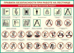 Таблица "Правила безопасности при работе на лестнице" (100х140 сантиметров, винил) - fgospostavki.ru - Уссурийск