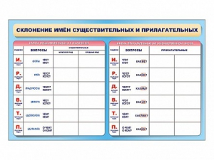 Фрагмент (демонстрационный) маркерный (двухсторонний) "Склонение имен существительных и прилагательных" - fgospostavki.ru - Уссурийск