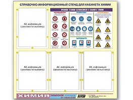 Стенд информационный "Правила техники безопасности в кабинете химии" (80х75, 4 кармана) - fgospostavki.ru - Уссурийск